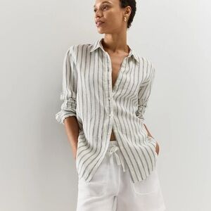 Quince 100% European Linen Long Sleeve Striped Button Up Shirt